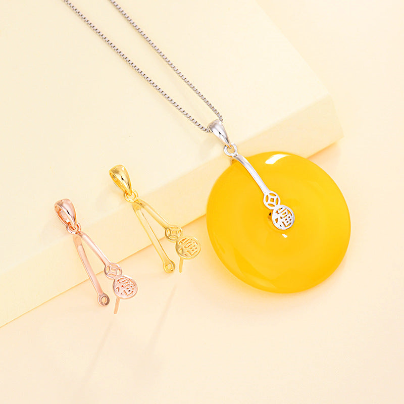 Fashion Chinese Fu Hollow 925 Sterling Silver DIY Bail - SterlingSilberSchmuck