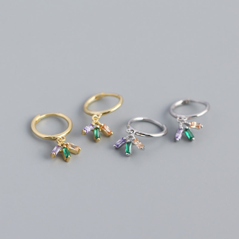 Bunte CZ-Blumen-Ohrringe aus 925 Sterling Silber von silverbene, kreisförmige Huggel-Ohrringe mit farbenfrohem Blumendesign