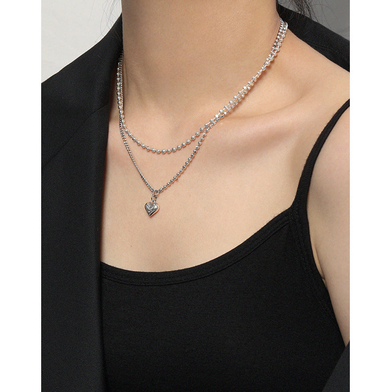 Vintage Asymmetry Chain Love Heart 925 Sterling Silver Necklace - SterlingSilberSchmuck