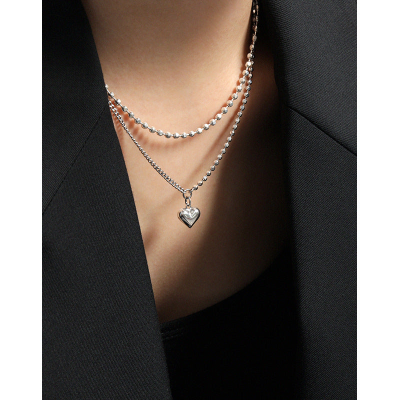 Vintage Asymmetry Chain Love Heart 925 Sterling Silver Necklace - SterlingSilberSchmuck
