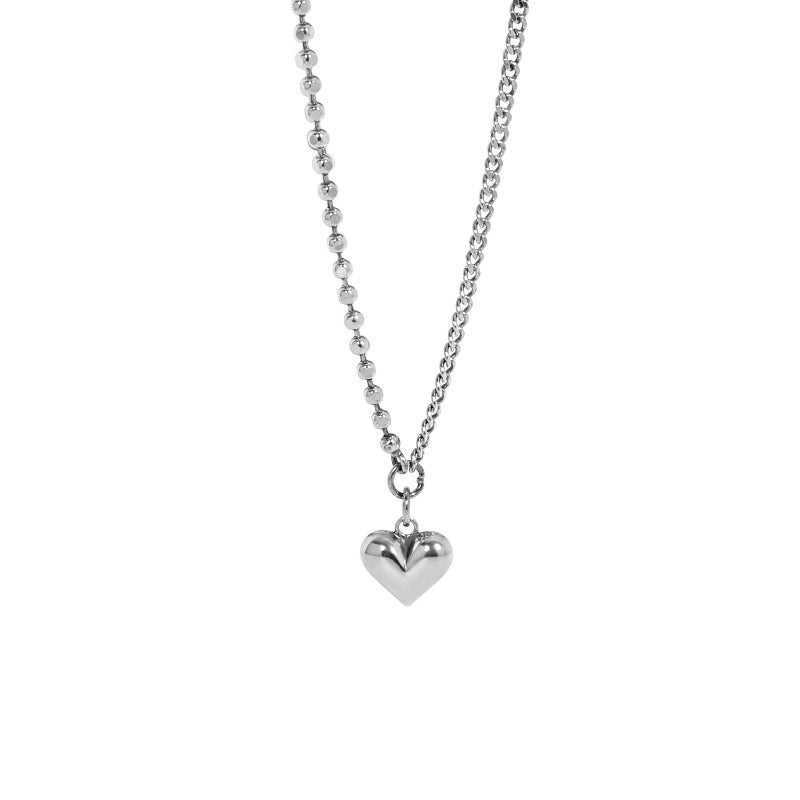 Vintage Asymmetry Chain Love Heart 925 Sterling Silver Necklace - SterlingSilberSchmuck