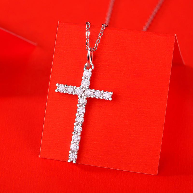 Classic Moissanite CZ Cross 925 Sterling Silver Necklace - SterlingSilberSchmuck