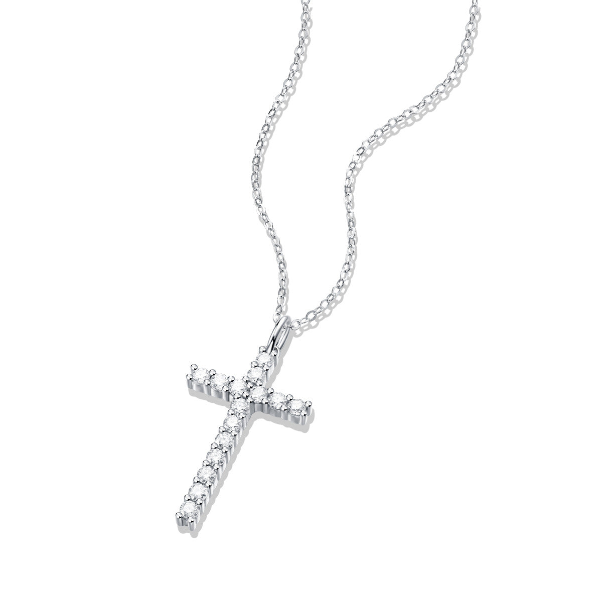 Classic Moissanite CZ Cross 925 Sterling Silver Necklace - SterlingSilberSchmuck
