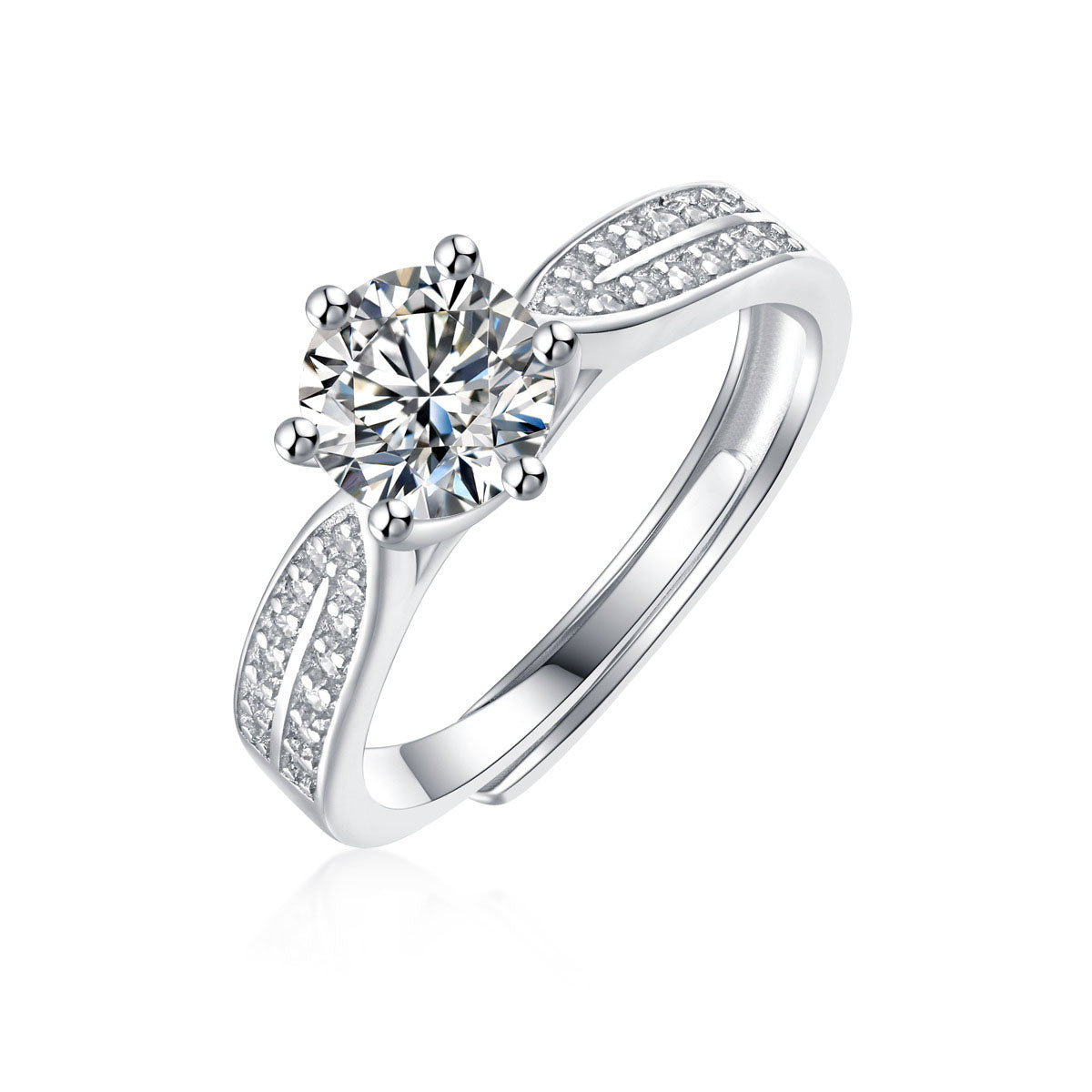 Lady 1ct Six Claw Moissanite CZ 925 Sterling Silver Adjustable Ring - SterlingSilberSchmuck