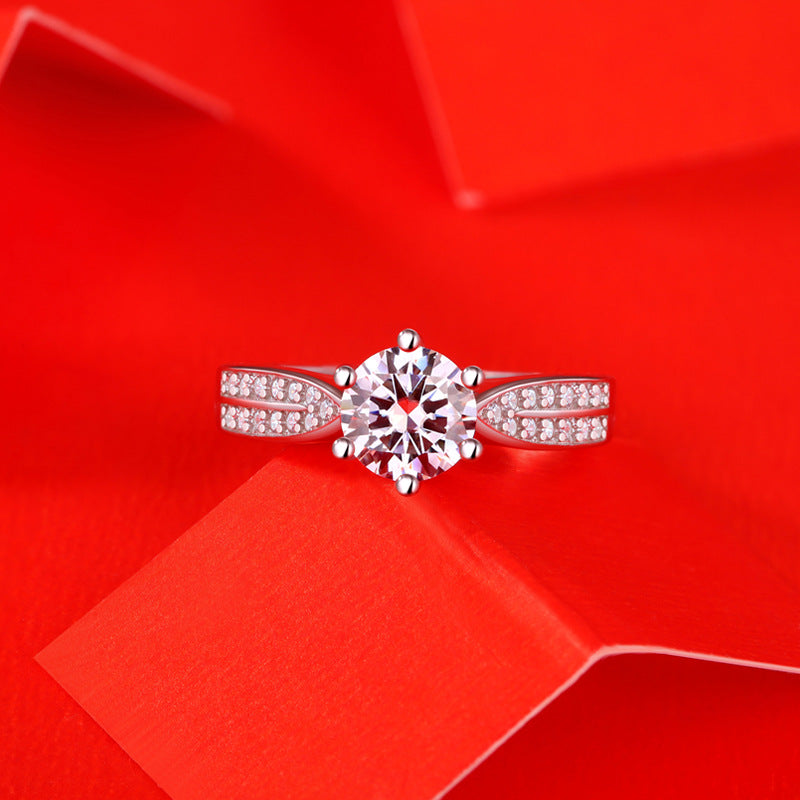 Lady 1ct Six Claw Moissanite CZ 925 Sterling Silver Adjustable Ring - SterlingSilberSchmuck