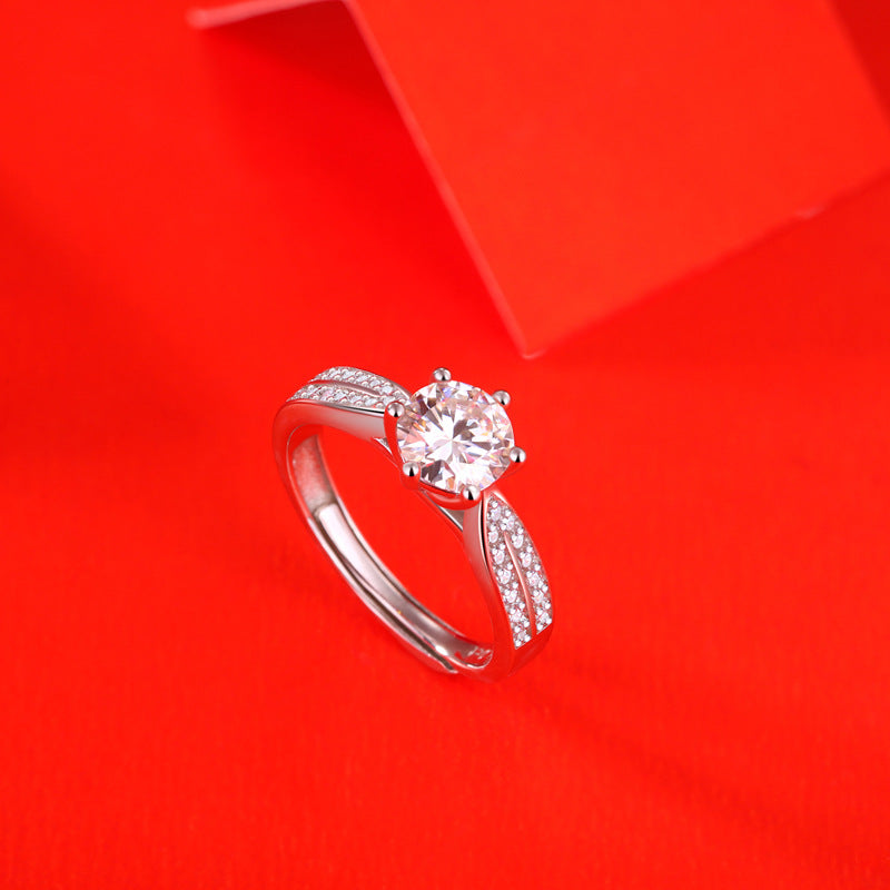 Lady 1ct Six Claw Moissanite CZ 925 Sterling Silver Adjustable Ring - SterlingSilberSchmuck