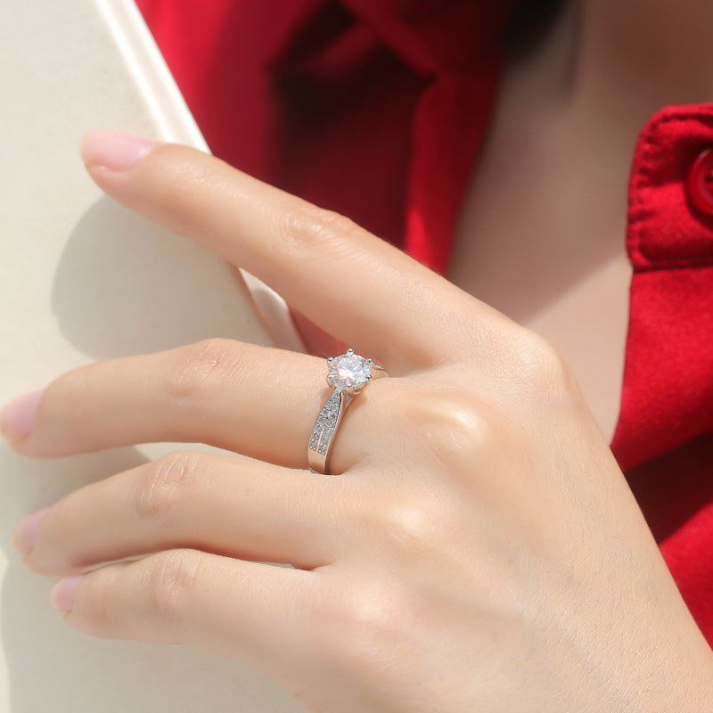 Lady 1ct Six Claw Moissanite CZ 925 Sterling Silver Adjustable Ring - SterlingSilberSchmuck