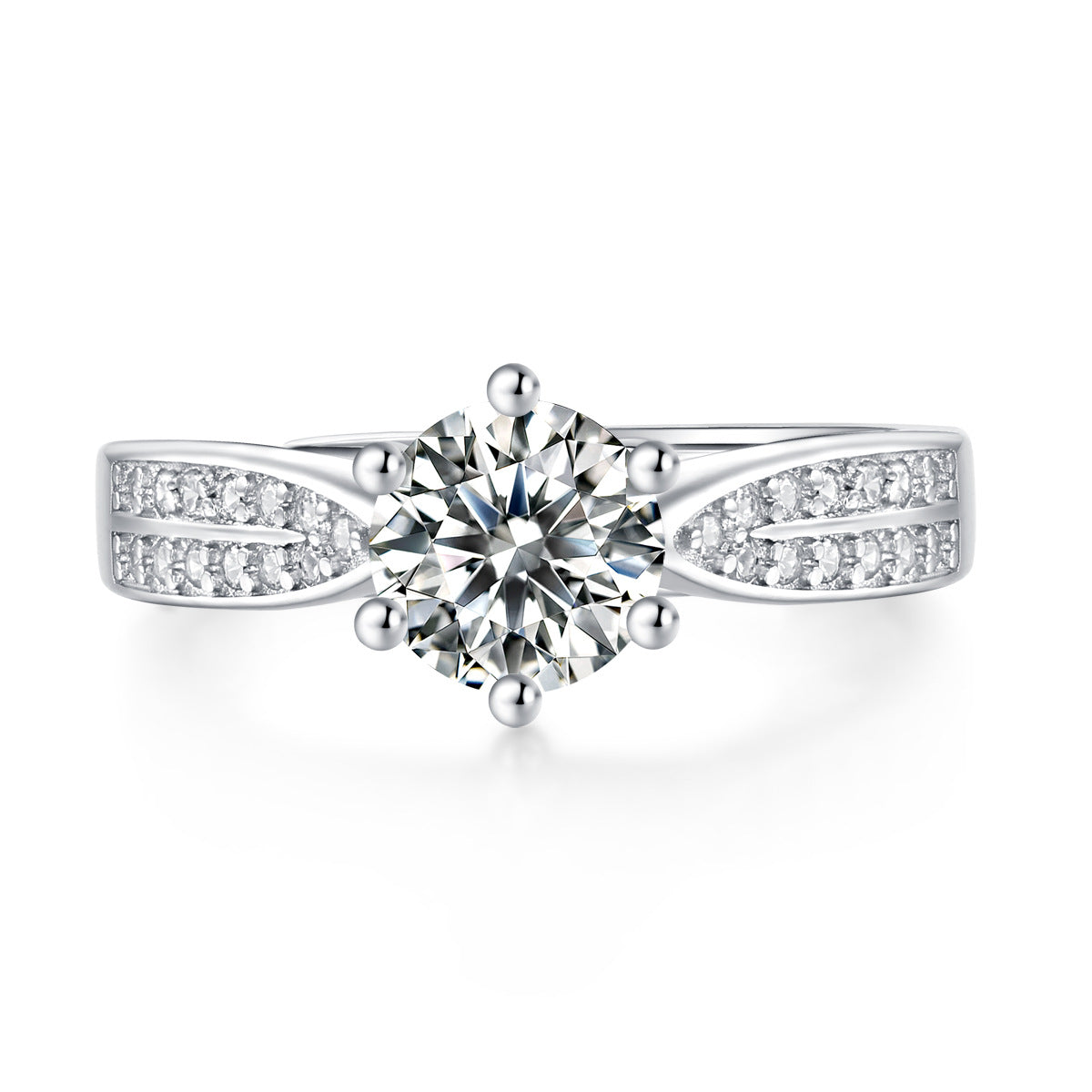 Lady 1ct Six Claw Moissanite CZ 925 Sterling Silver Adjustable Ring - SterlingSilberSchmuck