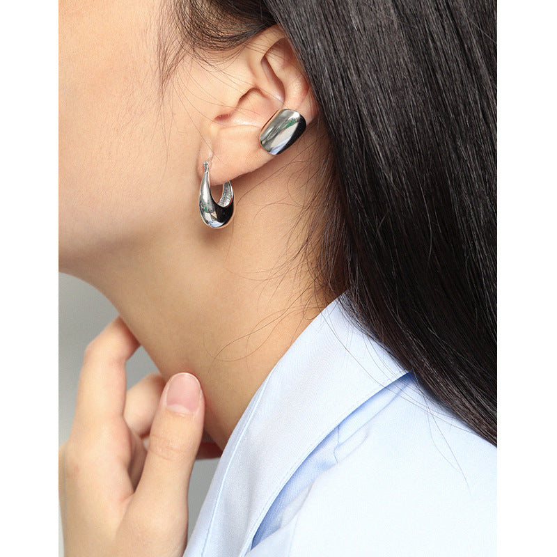 Geometry Ellipse 925 Sterling Silver Non-Pierced Earring(Single) - SterlingSilberSchmuck