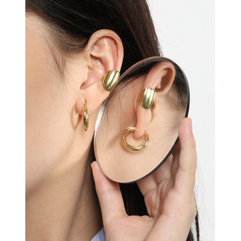 Geometry Ellipse 925 Sterling Silver Non-Pierced Earring(Single) - SterlingSilberSchmuck