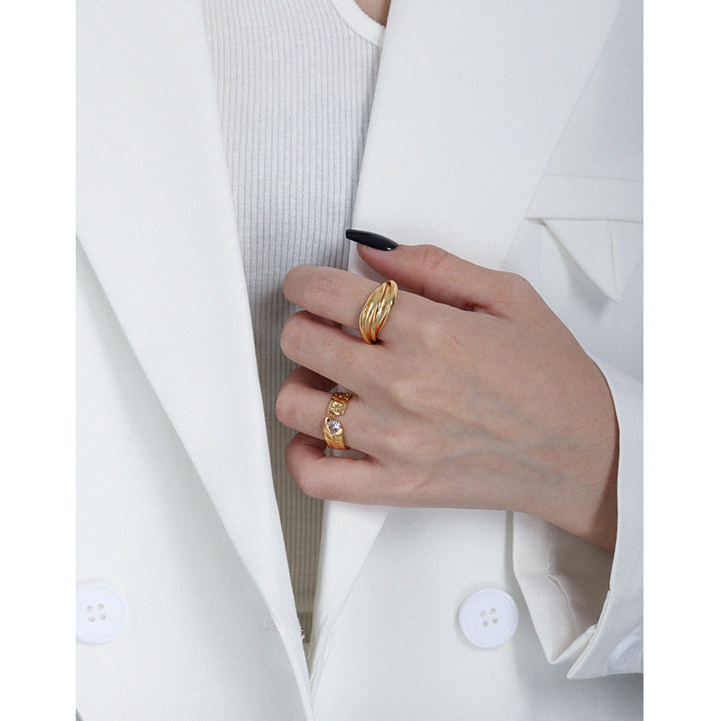 Friend's Irregular Round CZ  925 Sterling Silver Adjustable Ring - SterlingSilberSchmuck