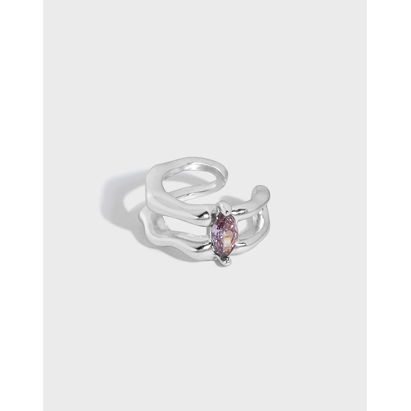 Ovaler CZ Ear Cuff aus 925 Sterlingsilber – Doppelschicht (Single) - SterlingSilberSchmuck
