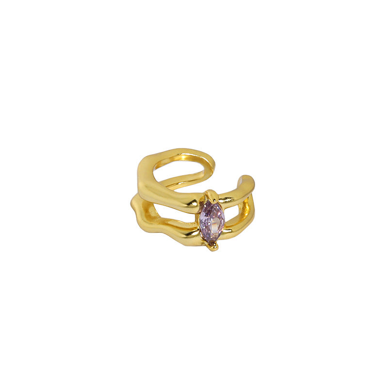 Ovaler CZ Ear Cuff aus 925 Sterlingsilber – Doppelschicht (Single) - SterlingSilberSchmuck