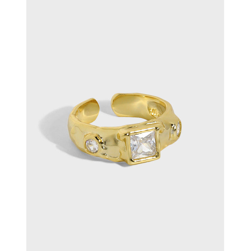Simple Irregular Geometry Square CZ 925 Sterling Silver Adjustable Ring - SterlingSilberSchmuck