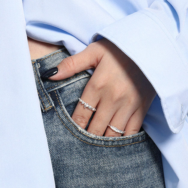 Modern Classic Irregular 925 Sterling Silver Adjustable Ring - SterlingSilberSchmuck