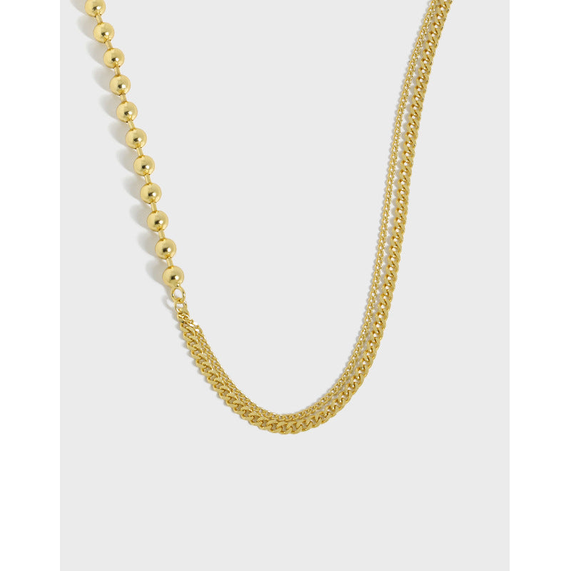 Fashion Asymmetry Beads Chain 925 Sterling Silver Necklace - SterlingSilberSchmuck