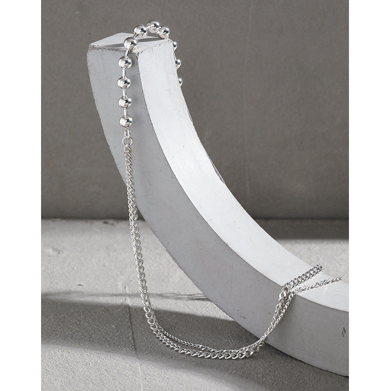 Fashion Asymmetry Beads Chain 925 Sterling Silver Necklace - SterlingSilberSchmuck