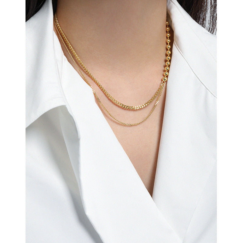 Fashion Asymmetry Beads Chain 925 Sterling Silver Necklace - SterlingSilberSchmuck