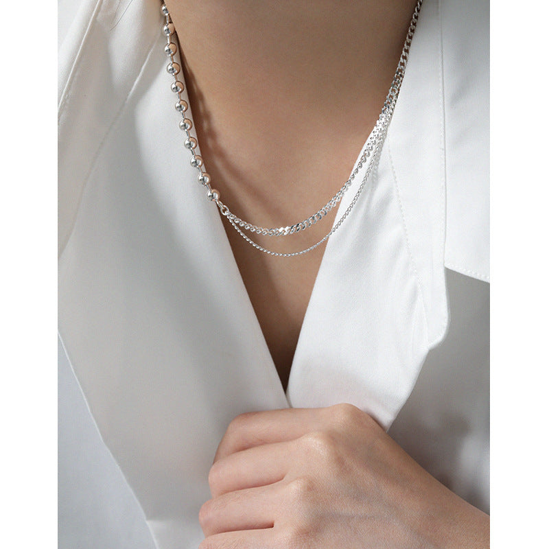 Fashion Asymmetry Beads Chain 925 Sterling Silver Necklace - SterlingSilberSchmuck