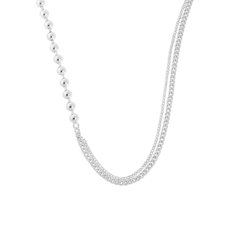 Fashion Asymmetry Beads Chain 925 Sterling Silver Necklace - SterlingSilberSchmuck