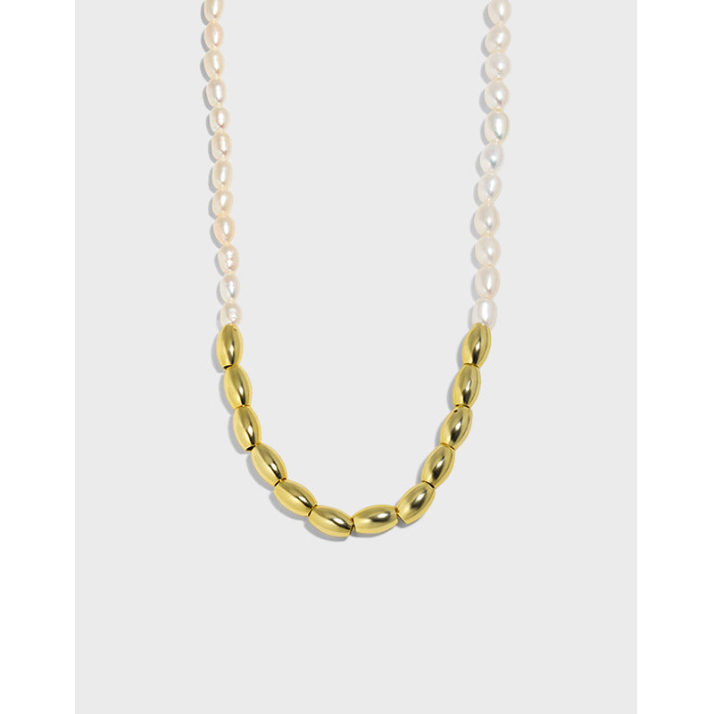 Asymmetry Oval Natural Pearl Waterdrop 925 Sterling Silver Necklace - SterlingSilberSchmuck