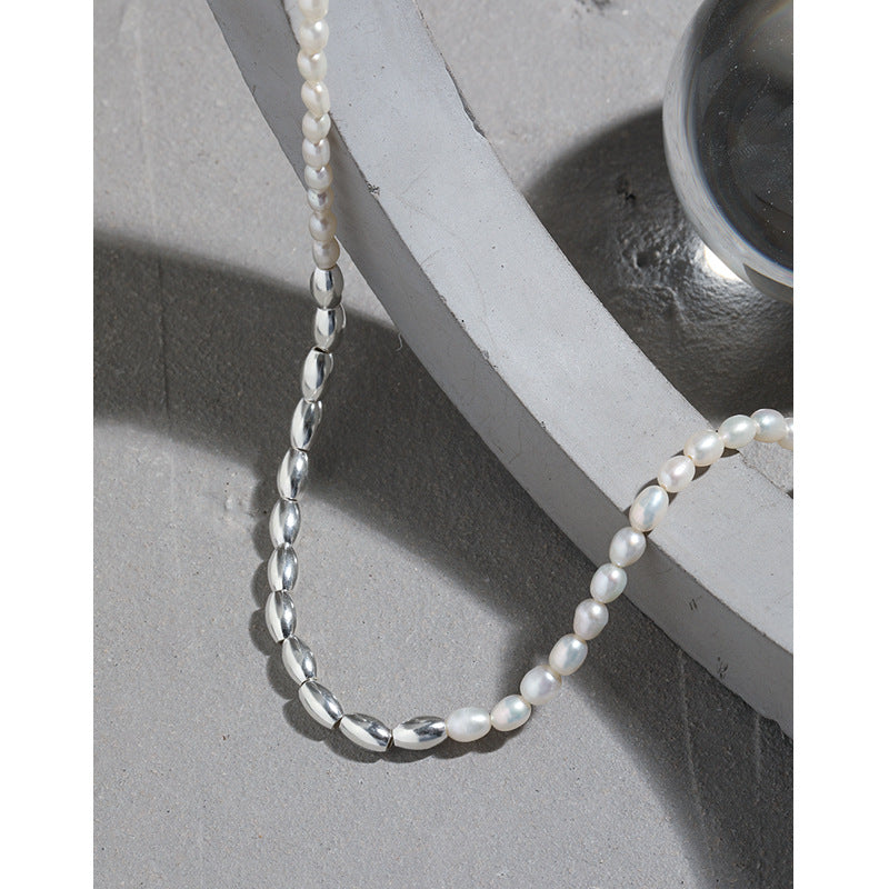 Asymmetry Oval Natural Pearl Waterdrop 925 Sterling Silver Necklace - SterlingSilberSchmuck