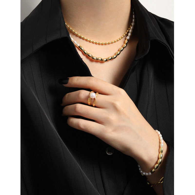Asymmetry Oval Natural Pearl Waterdrop 925 Sterling Silver Necklace - SterlingSilberSchmuck