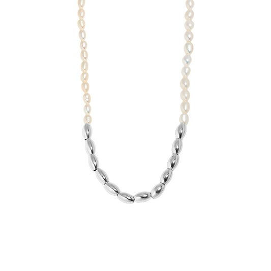 Asymmetry Oval Natural Pearl Waterdrop 925 Sterling Silver Necklace - SterlingSilberSchmuck