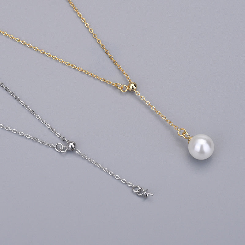 Simple Y Shape 925 Sterling Silver 410mm Adjustable Rolo Chain with Bail - SterlingSilberSchmuck