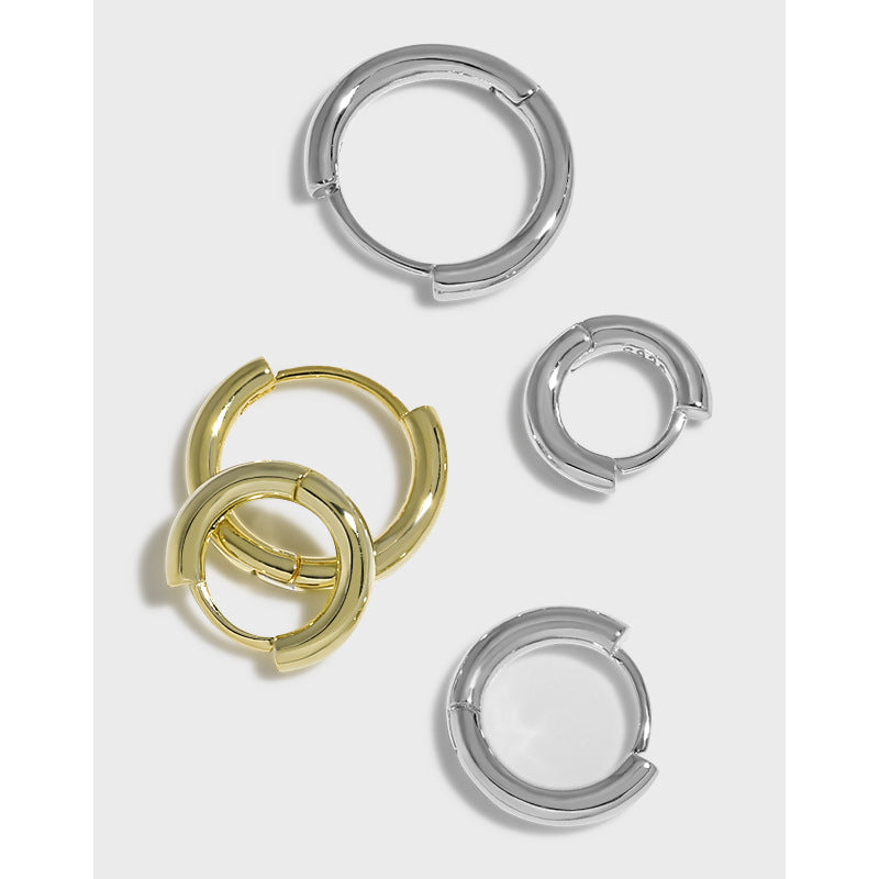 Casual Simple Geometry Circle 925 Sterling Silver Huggie Hoop Earrings - SterlingSilberSchmuck
