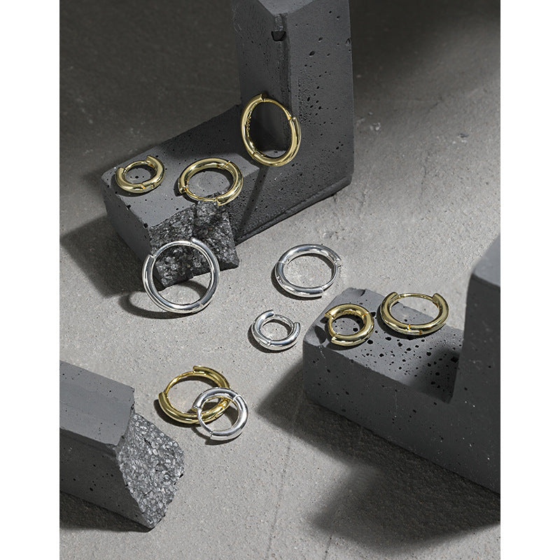 Casual Simple Geometry Circle 925 Sterling Silver Huggie Hoop Earrings - SterlingSilberSchmuck