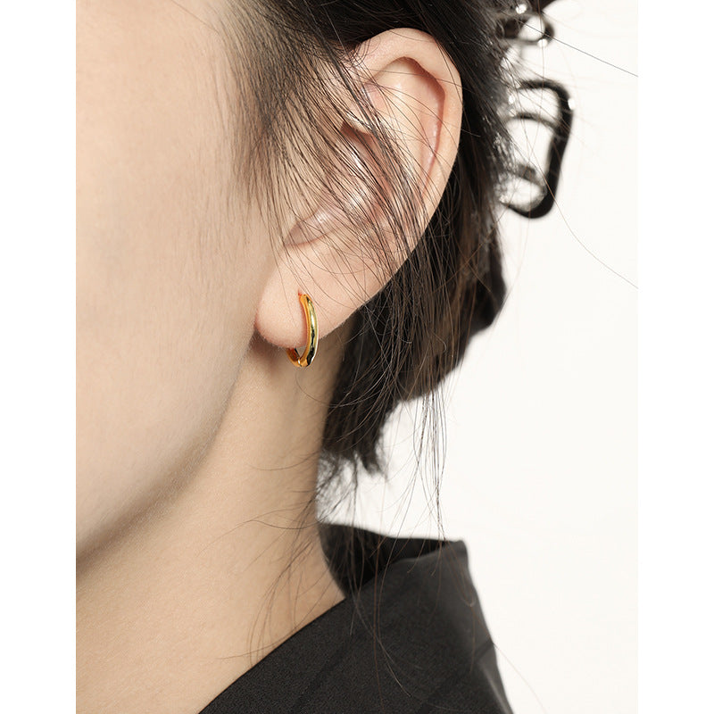 Casual Simple Geometry Circle 925 Sterling Silver Huggie Hoop Earrings - SterlingSilberSchmuck