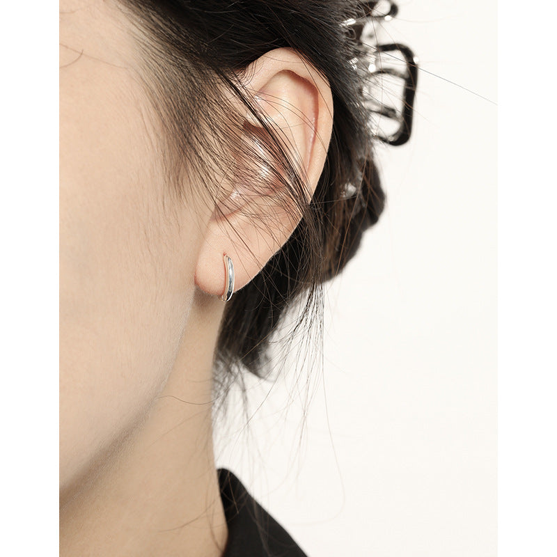 Casual Simple Geometry Circle 925 Sterling Silver Huggie Hoop Earrings - SterlingSilberSchmuck