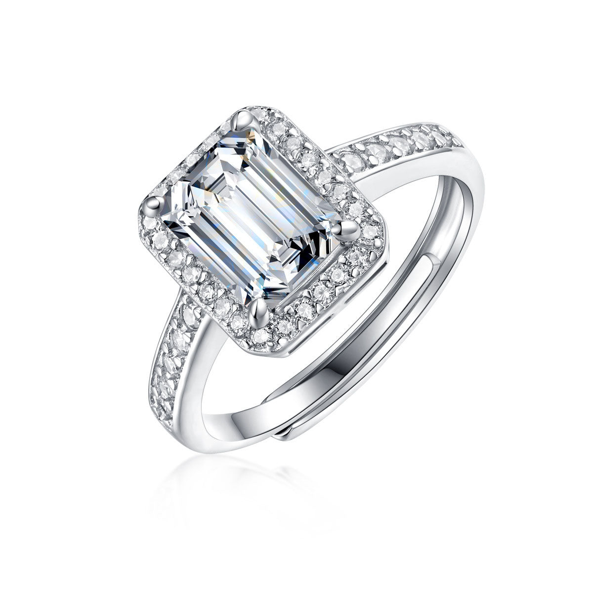 Fashion Baguette Moissanite CZ 925 Sterling Silver Adjustable Ring - SterlingSilberSchmuck