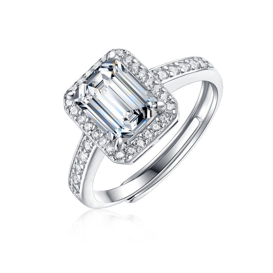 Fashion Baguette Moissanite CZ 925 Sterling Silver Adjustable Ring - SterlingSilberSchmuck
