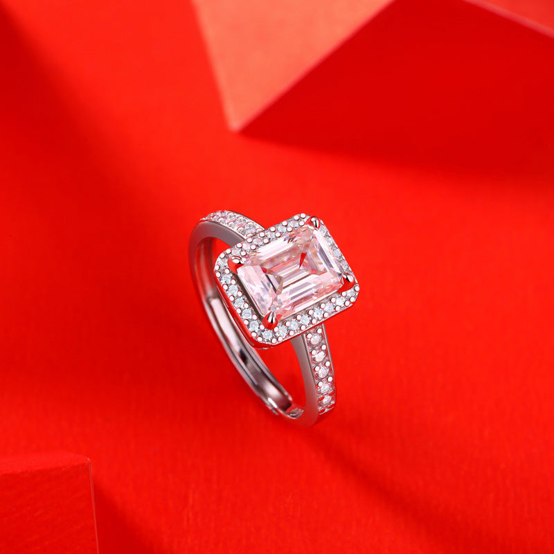 Fashion Baguette Moissanite CZ 925 Sterling Silver Adjustable Ring - SterlingSilberSchmuck