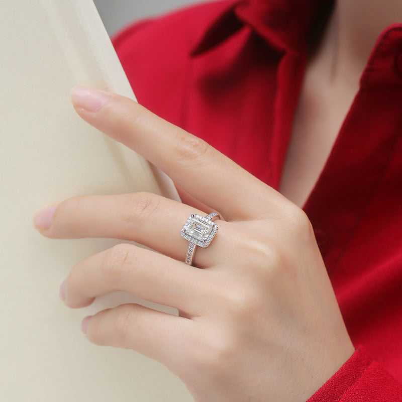 Fashion Baguette Moissanite CZ 925 Sterling Silver Adjustable Ring - SterlingSilberSchmuck