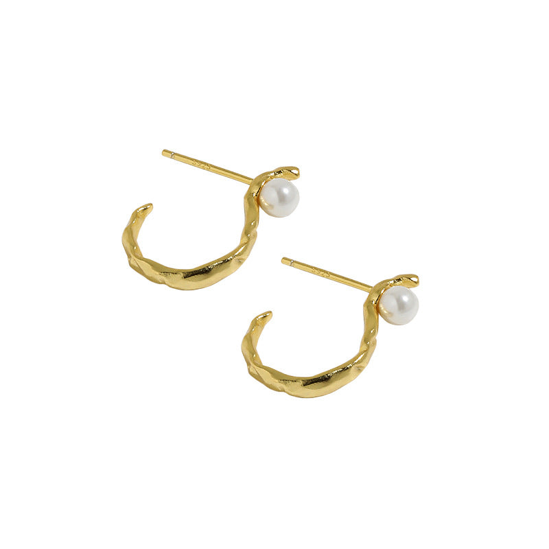 Perlen Hoop Ohrringe 925 Sterling Silber rund elegant Damen
