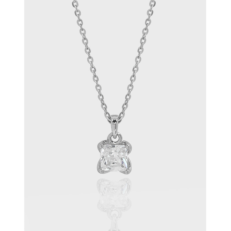 Simple Radiant CZ New 925 Sterling Silver Necklace - SterlingSilberSchmuck