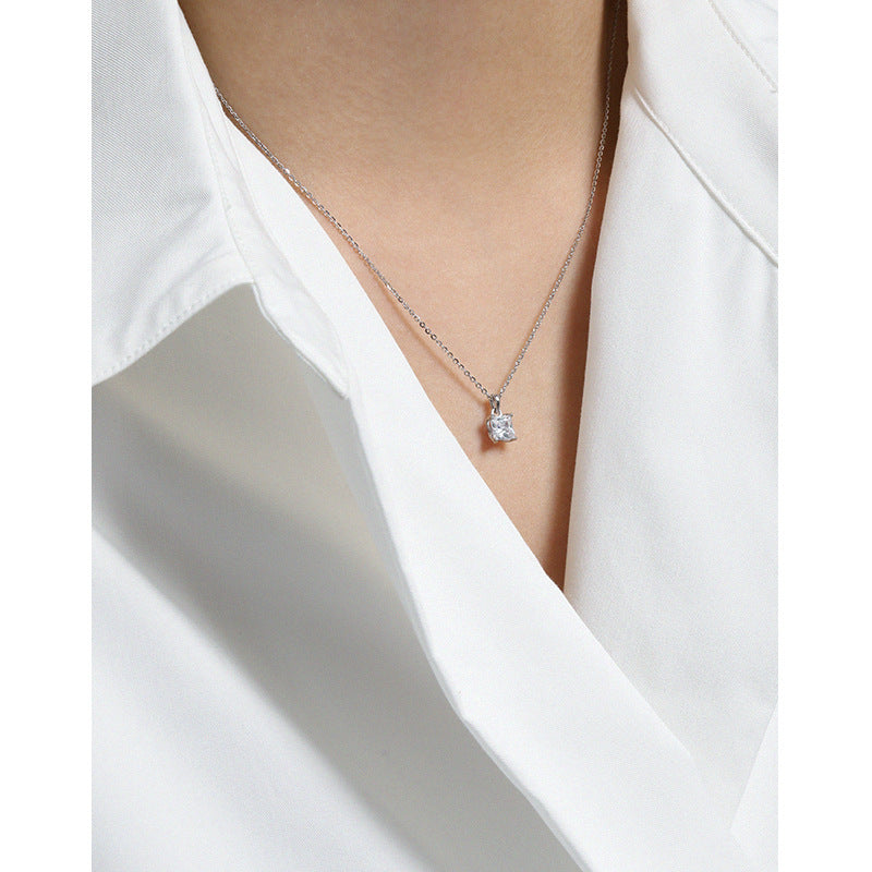 Simple Radiant CZ New 925 Sterling Silver Necklace - SterlingSilberSchmuck