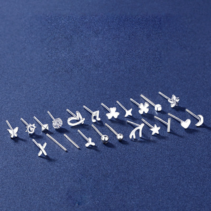 Mini Star Moon Heart Windmill Round T X Flower Leaf CZ 999 Sterling Silver Stud Earrings - SterlingSilberSchmuck