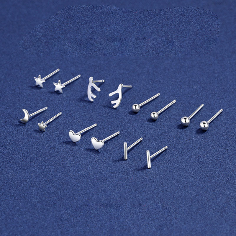 Mini Star Moon Heart Windmill Round T X Flower Leaf CZ 999 Sterling Silver Stud Earrings - SterlingSilberSchmuck