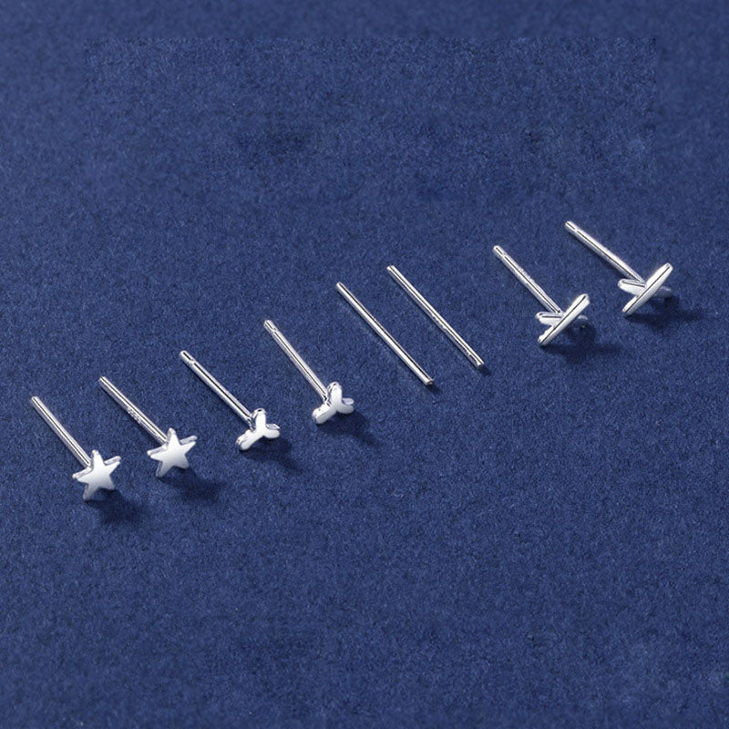 Mini Star Moon Heart Windmill Round T X Flower Leaf CZ 999 Sterling Silver Stud Earrings - SterlingSilberSchmuck