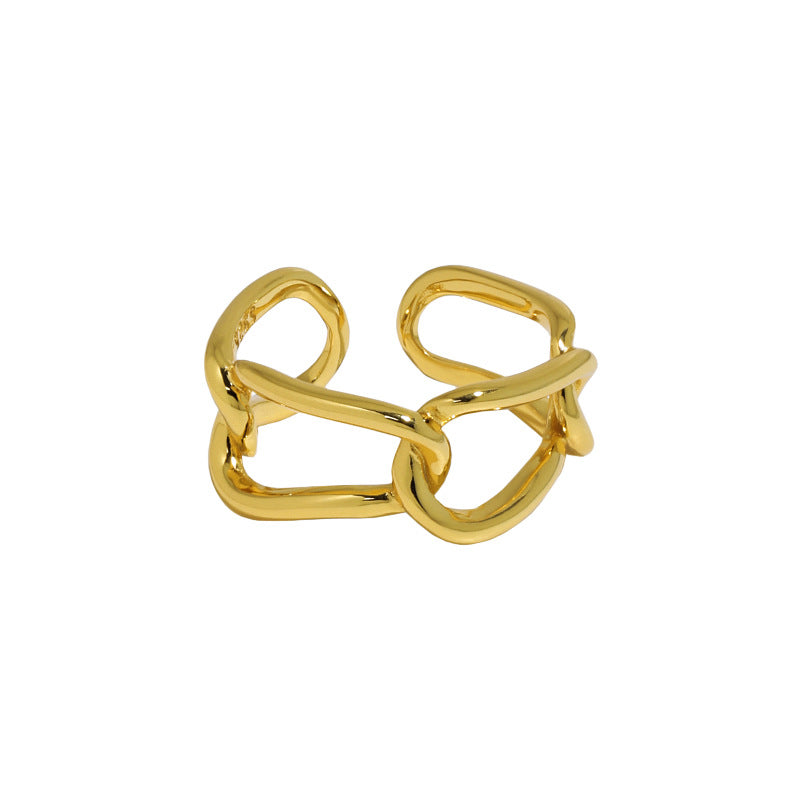 Breiter Hollow Chain Ring in 925 Sterling Silver, adjustable design showcasing intricate link details.