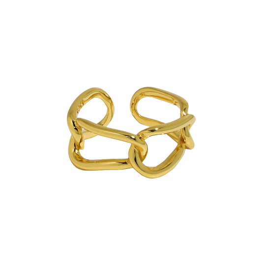 Breiter Hollow Chain Ring in 925 Sterling Silver, adjustable design showcasing intricate link details.