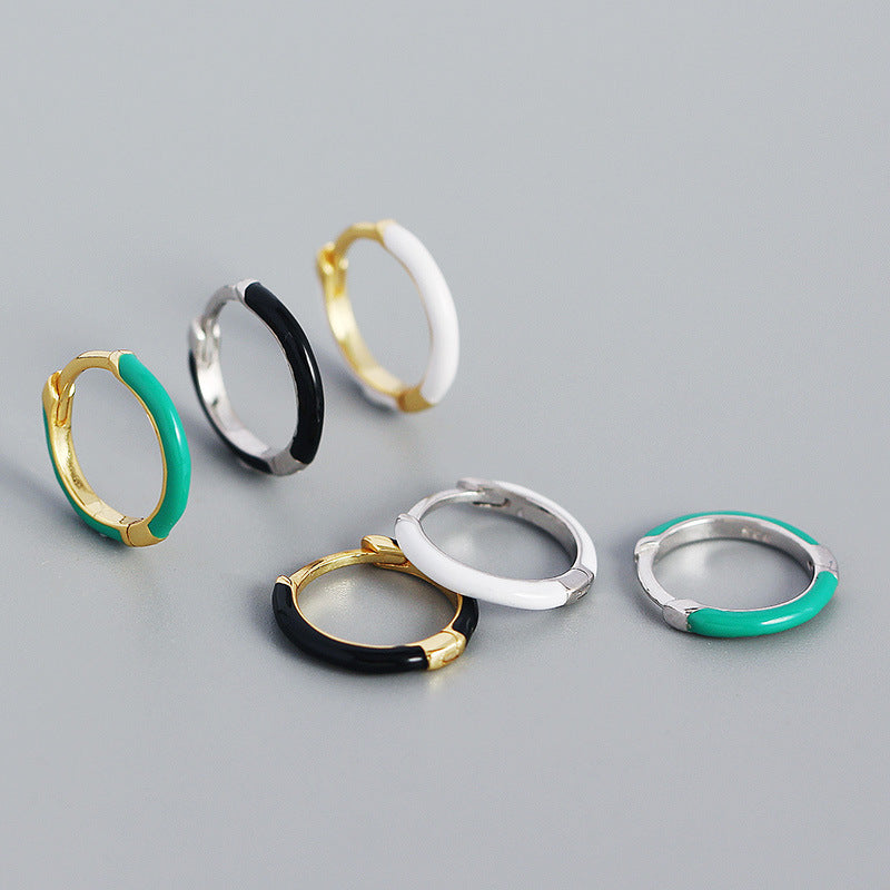 Minimalist Epoxy Circle 925 Sterling Silver Huggie Hoop Earrings - SterlingSilberSchmuck