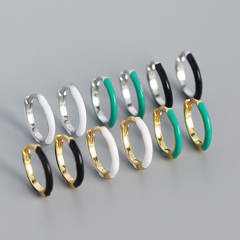 Minimalist Epoxy Circle 925 Sterling Silver Huggie Hoop Earrings - SterlingSilberSchmuck