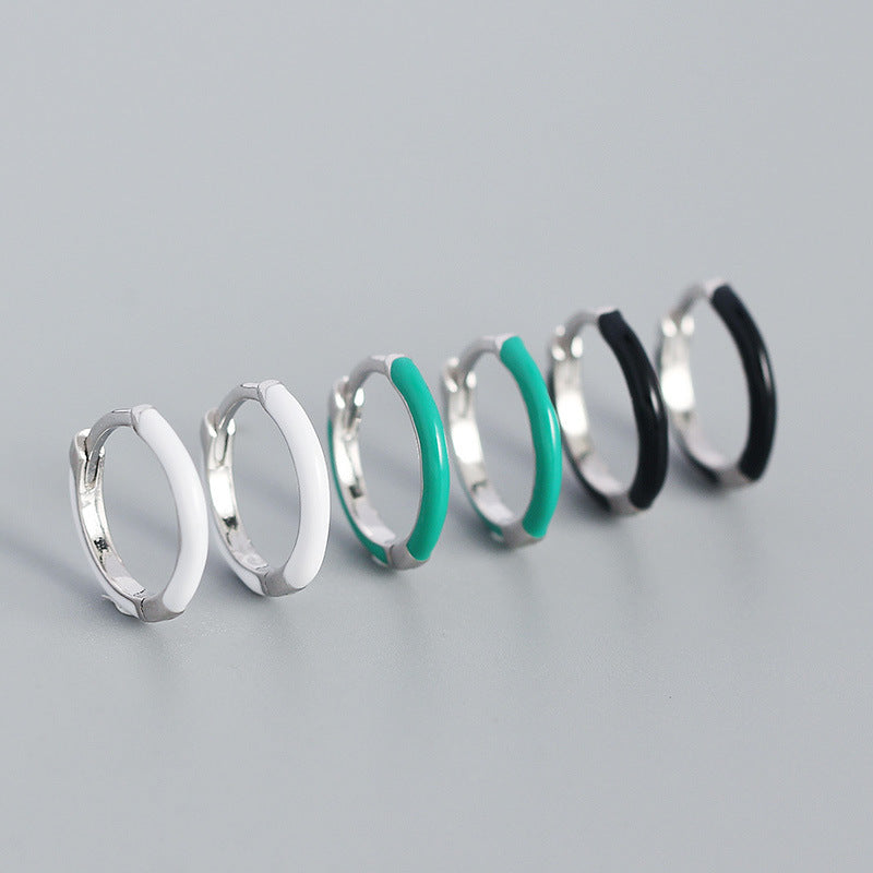 Minimalist Epoxy Circle 925 Sterling Silver Huggie Hoop Earrings - SterlingSilberSchmuck