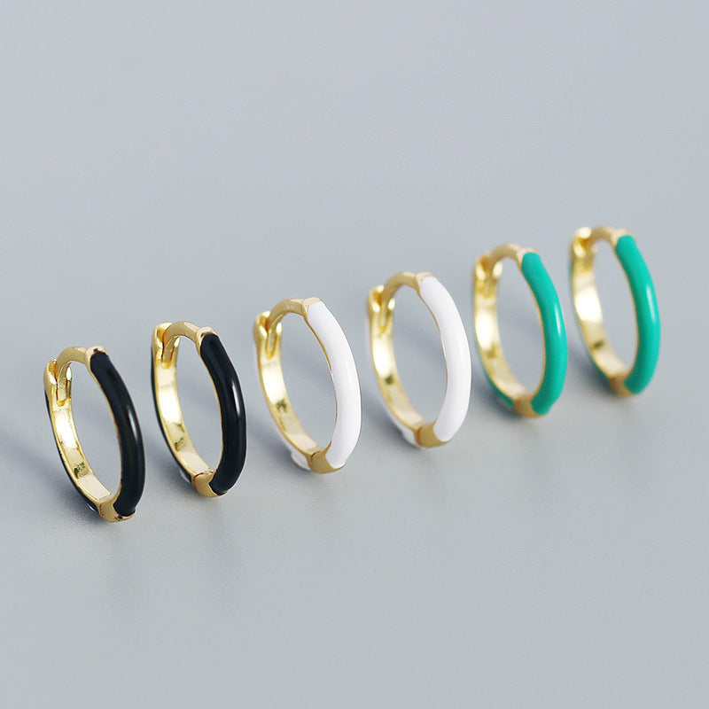 Minimalist Epoxy Circle 925 Sterling Silver Huggie Hoop Earrings - SterlingSilberSchmuck