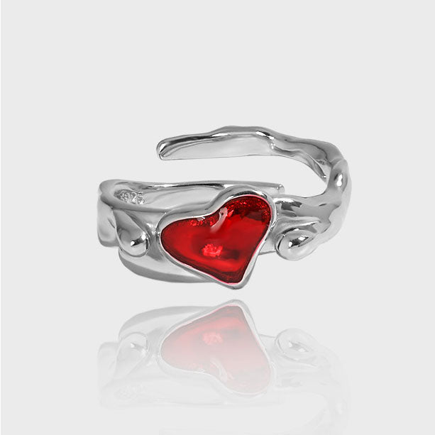Women Irregular CZ Heart 925 Sterling Silver Adjustable Ring - SterlingSilberSchmuck